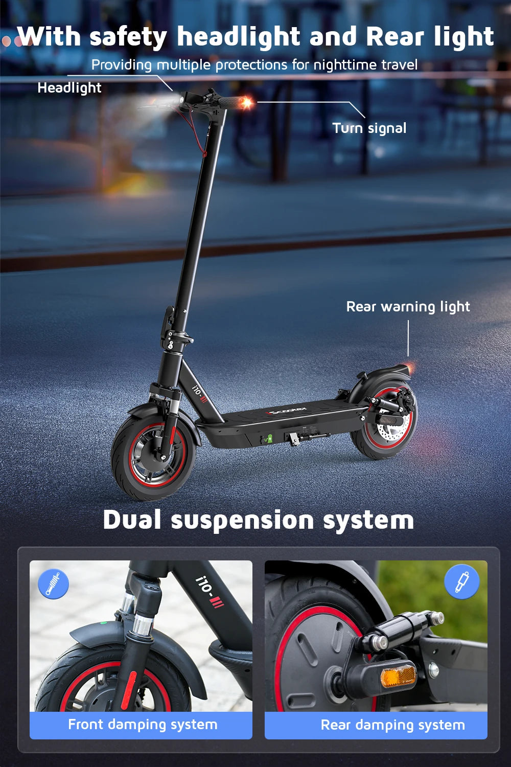 IScooter- Électrique Pliable i10 adulte, Autonomie Maximale de 45km, 650W, 15Ah, 10 Pouces