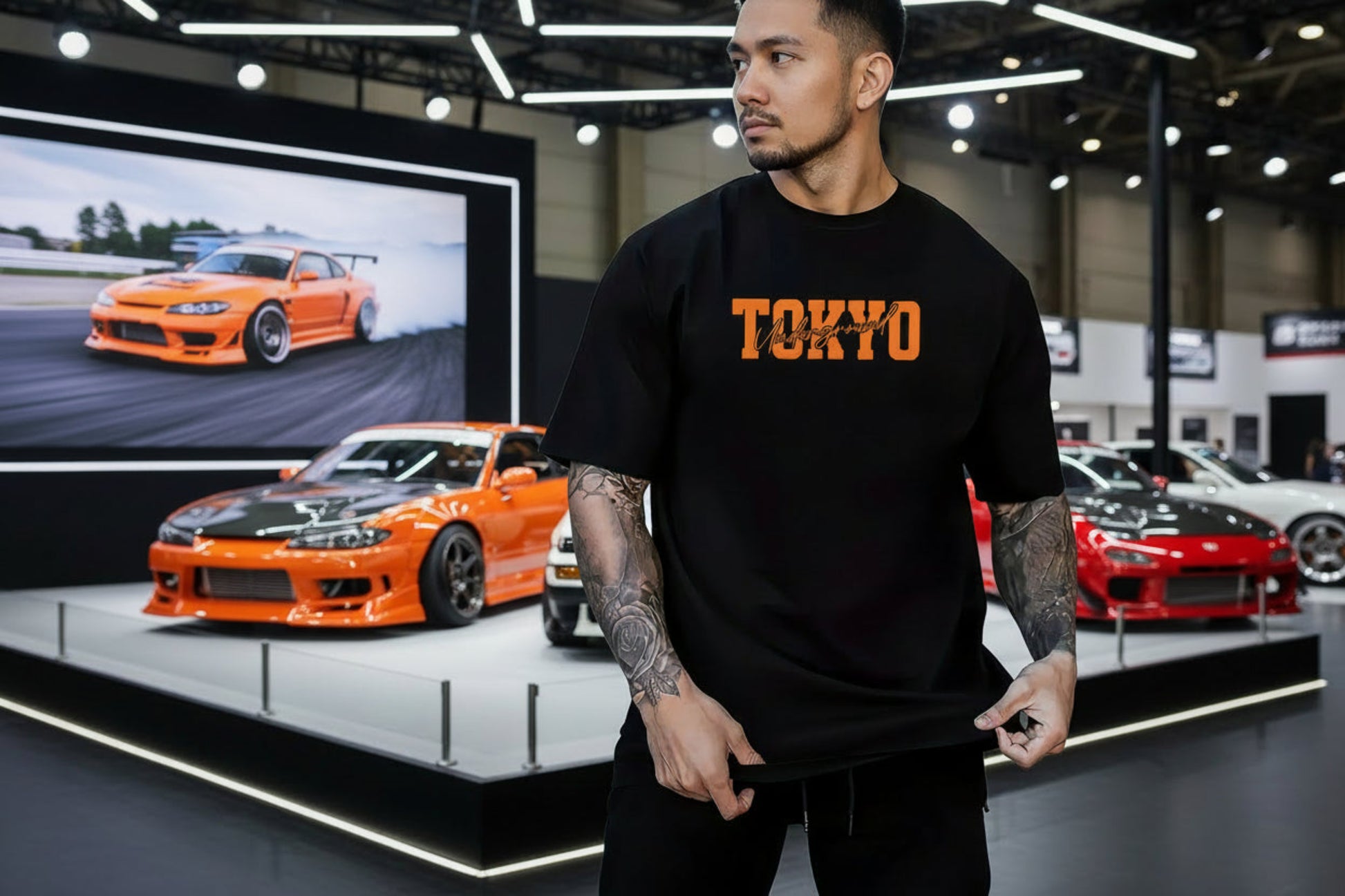 T-shirt homme noir, imprimé «TOKYO» devant, manches courtes, col rond.