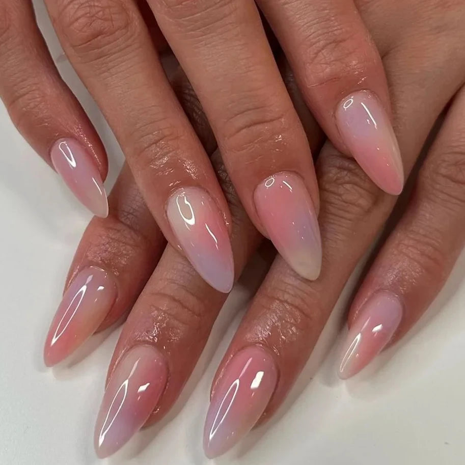 Faux ongles pointus , Aurora noir, blanc, nacré, brillant