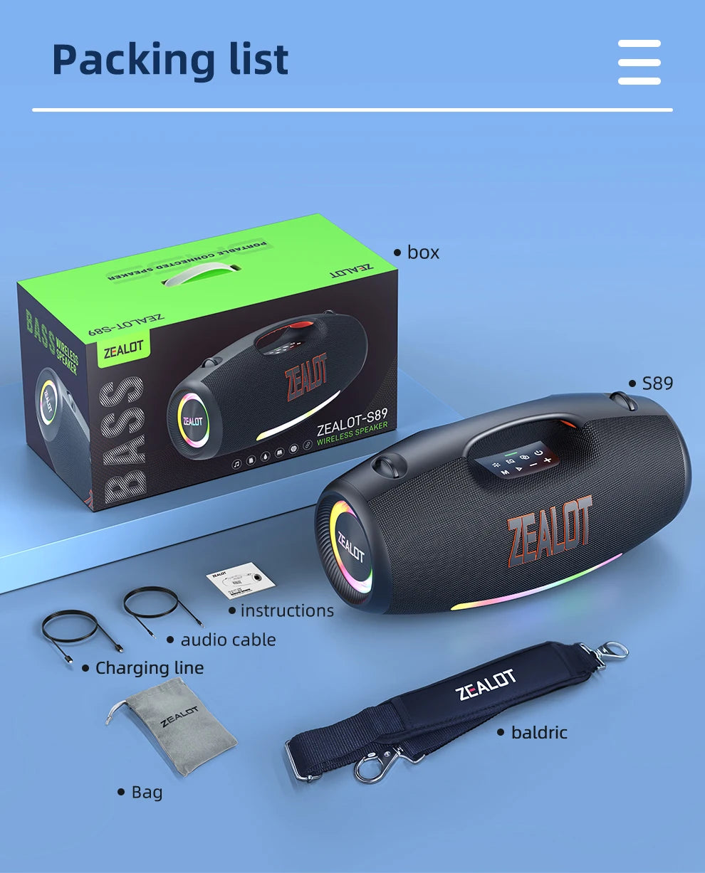 ZEALOT-S89 250W haut-parleur Bluetooth Portable étanche