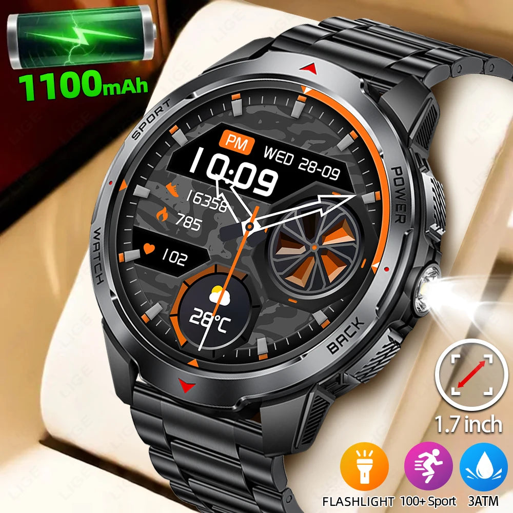 Montre Intelligente LIGE Homme 1100mAh - Boussole Outdoor 3ATM Étanche Bluetooth Fitness - MONASTORESHOP.COM