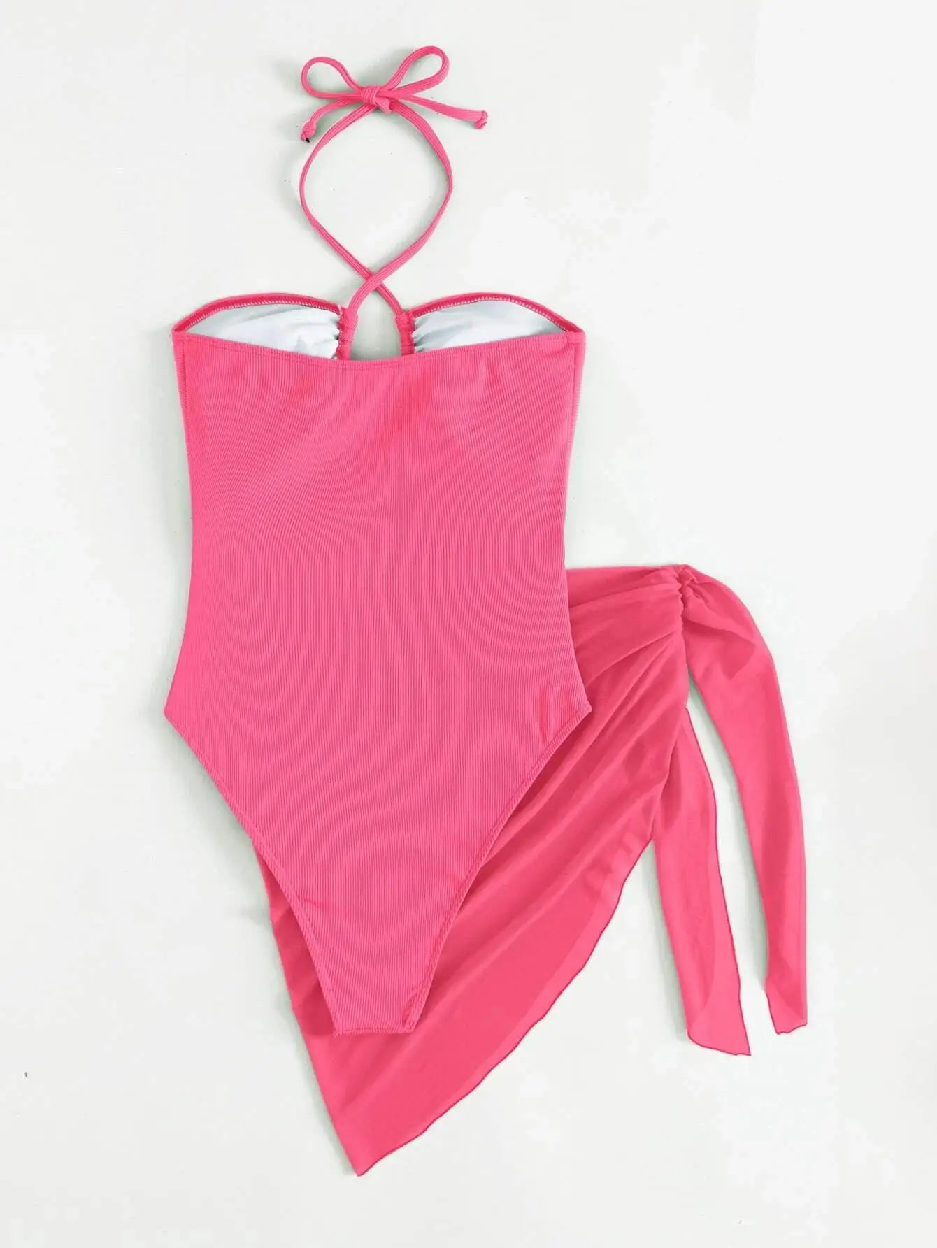 Maillot de Bain 1 Pièce Femme Licou avec Jupe - Bikini Élégant Découpe