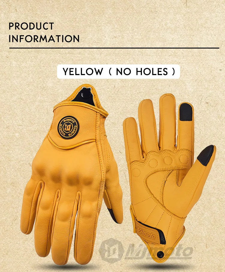 Gants de Moto en cuir rétro classique perforé ou non/ antidérapant hommes/femmes