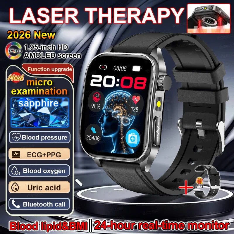 Montre Connectée Santé Thérapie Laser - ECG, Oxygène Sanguin, Acide Urique - Smartwatch Bien-être