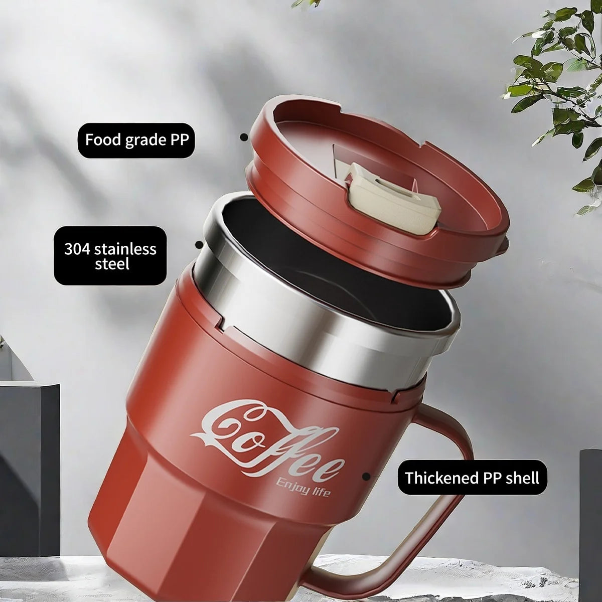 Tasse Thermos 304 Acier Inoxydable avec Poignée - Double Paroi Isolée Portable 450ML