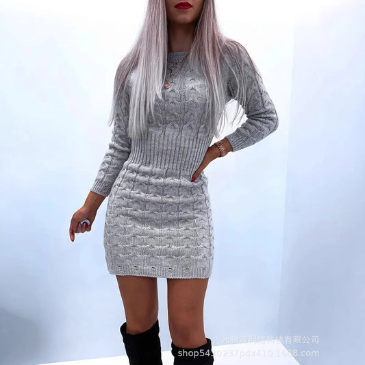 Robe Pull Femme Sexy Col Rond - Tricot Manches Longues Mini Robe - MONASTORESHOP.COM