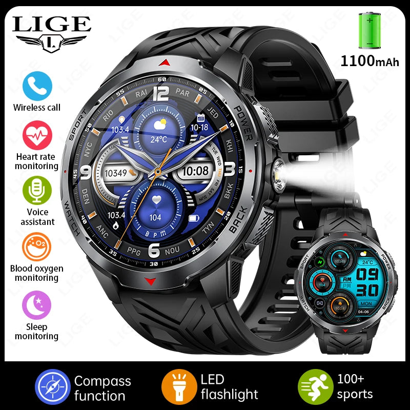 Montre Intelligente LIGE Homme 1100mAh - Boussole Outdoor 3ATM Étanche Bluetooth Fitness - MONASTORESHOP.COM
