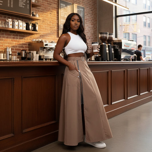 Jupe Cargo Femme Fendue avec Fermeture Éclair - Style Streetwear Urbain avec Ceinture