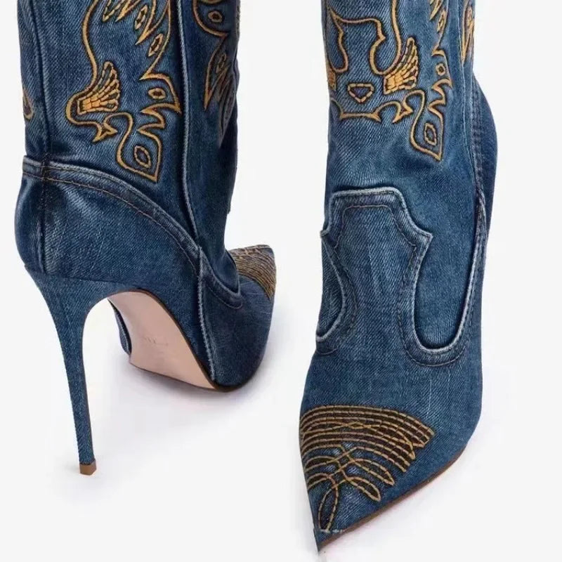 botte et bottine de cowboy femme a talon éguille et bout pointu