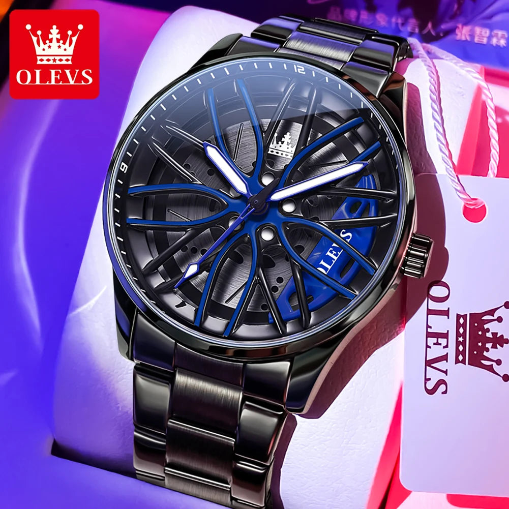 Montre Homme OLEVS Sport Automobile Cadran Rotatif 360° Quartz Étanche Lumineux - MONASTORESHOP.COM
