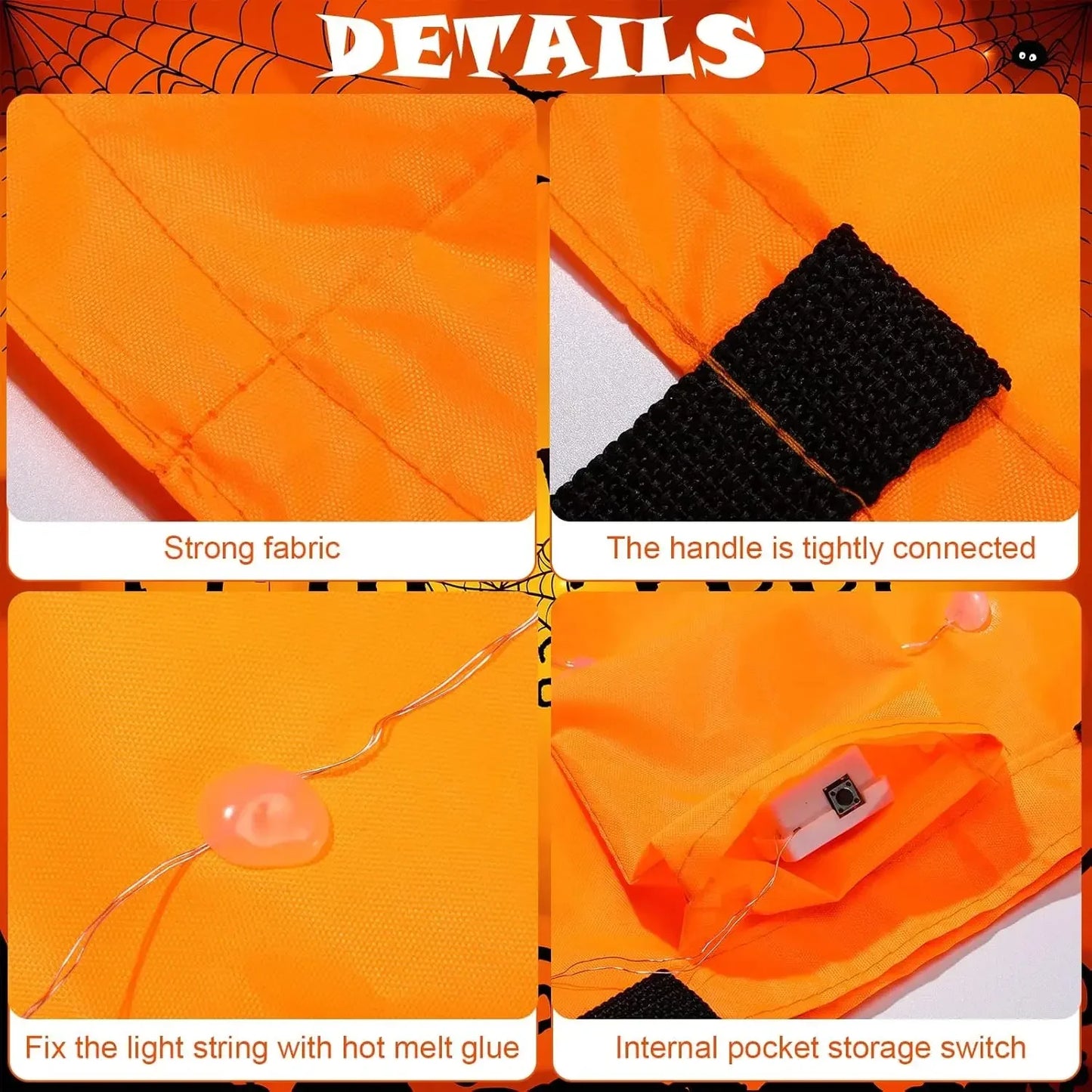 sceau en forme de citrouille illuminé pour collecte de bonbons halloween