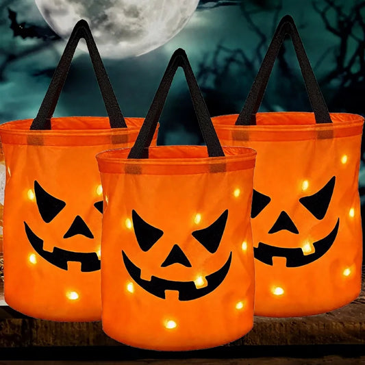 sceau en forme de citrouille illuminé pour collecte de bonbons halloween