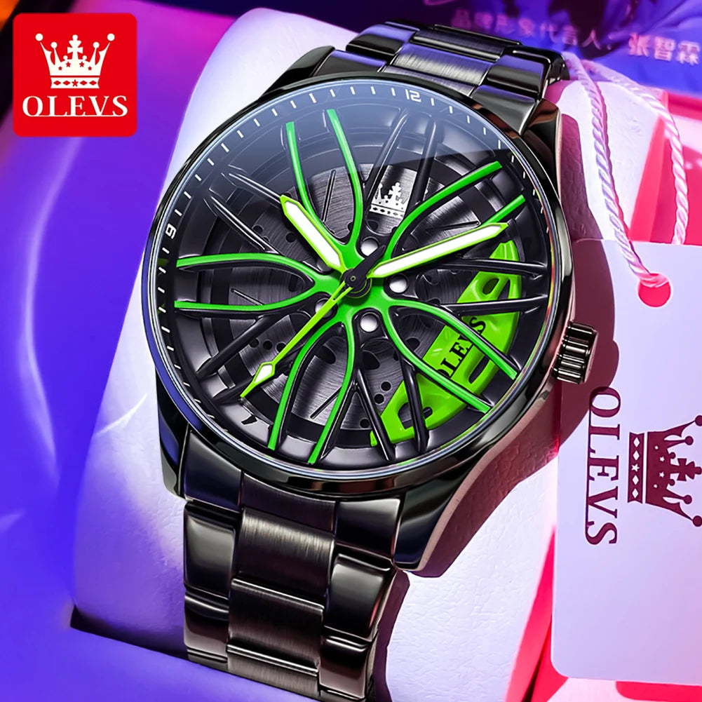 Montre Homme OLEVS Sport Automobile Cadran Rotatif 360° Quartz Étanche Lumineux - MONASTORESHOP.COM