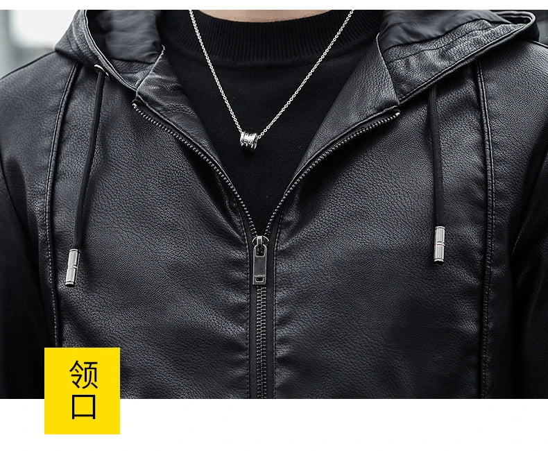 Blouson Homme Cuir PU Automne - Veste Motard Noir Uni | MONASTORESHOP.COM