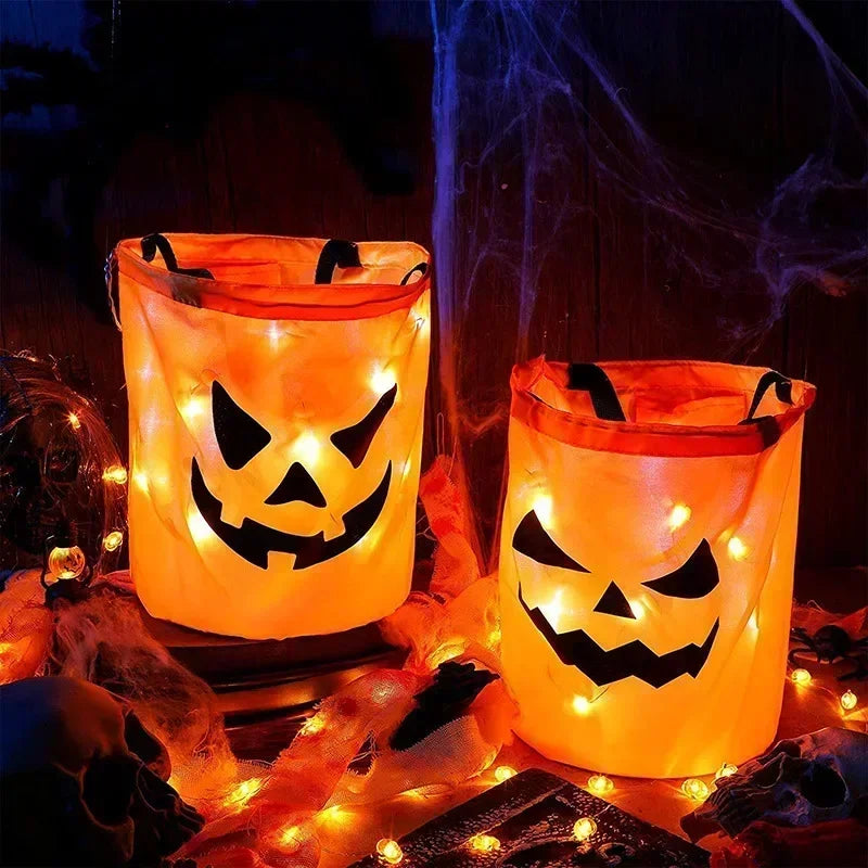 sceau en forme de citrouille illuminé pour collecte de bonbons halloween