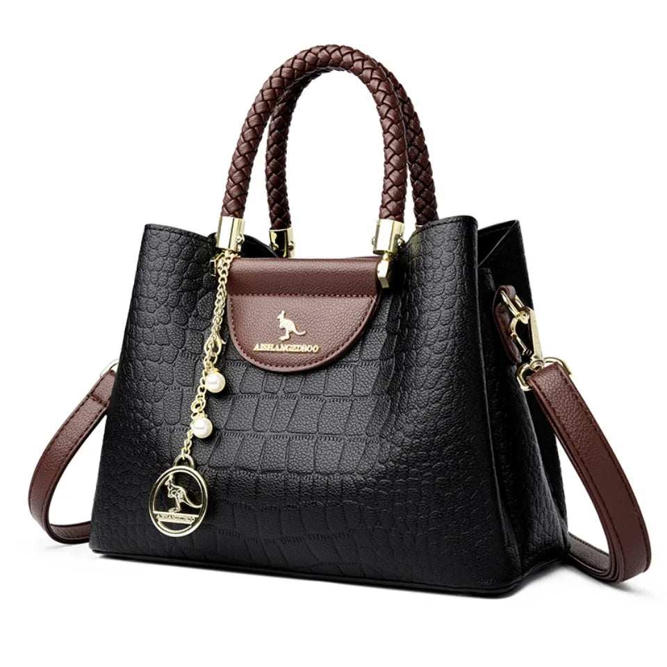 Poignée tissée véritable cuir de haute qualité conçue pour femmes chic