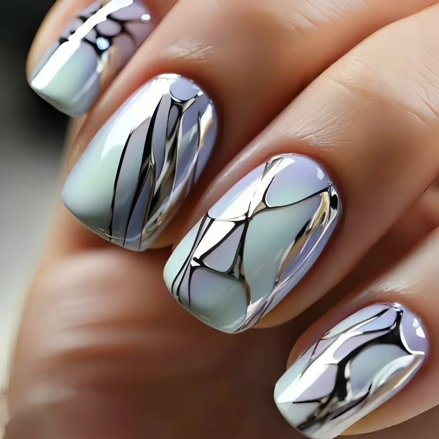 Faux ongles à pression carrée courte, fleur de Jade