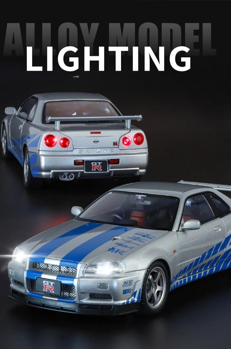Modèle de voiture Nissan GT-R R34 Skyline en alliage roue démontable au 1/18