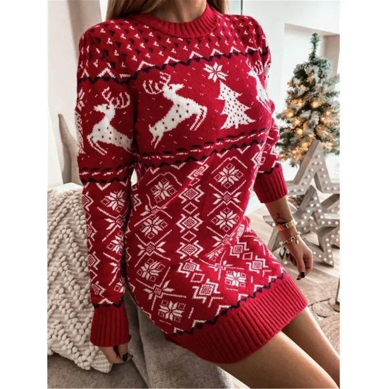 Robe pull courte de noël pour femmes