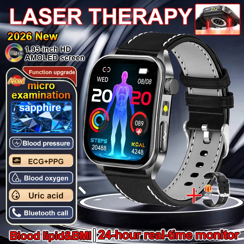 Montre Connectée Santé Thérapie Laser - ECG, Oxygène Sanguin, Acide Urique - Smartwatch Bien-être