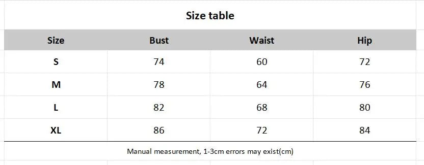 Tableau des tailles du maillot : buste, taille et hanches pour S à XL