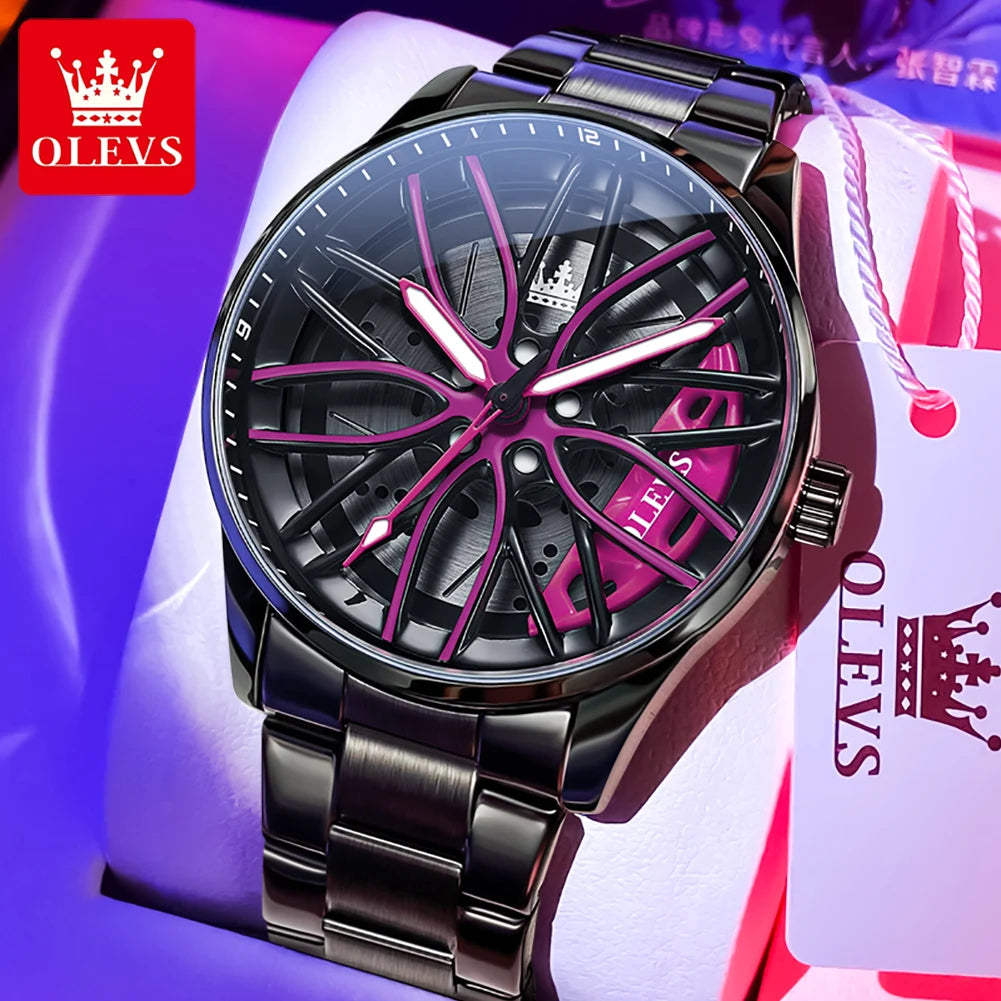 Montre Homme OLEVS Sport Automobile Cadran Rotatif 360° Quartz Étanche Lumineux - MONASTORESHOP.COM