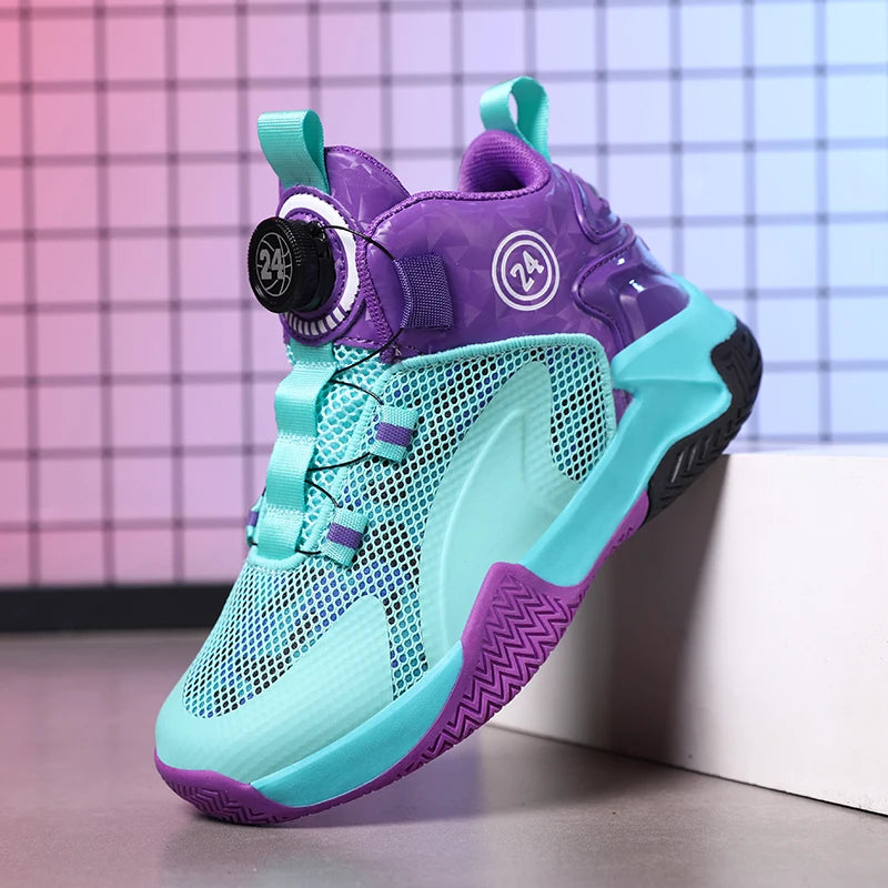 Chaussures de basket-ball pour enfants lacets a serrage automatique