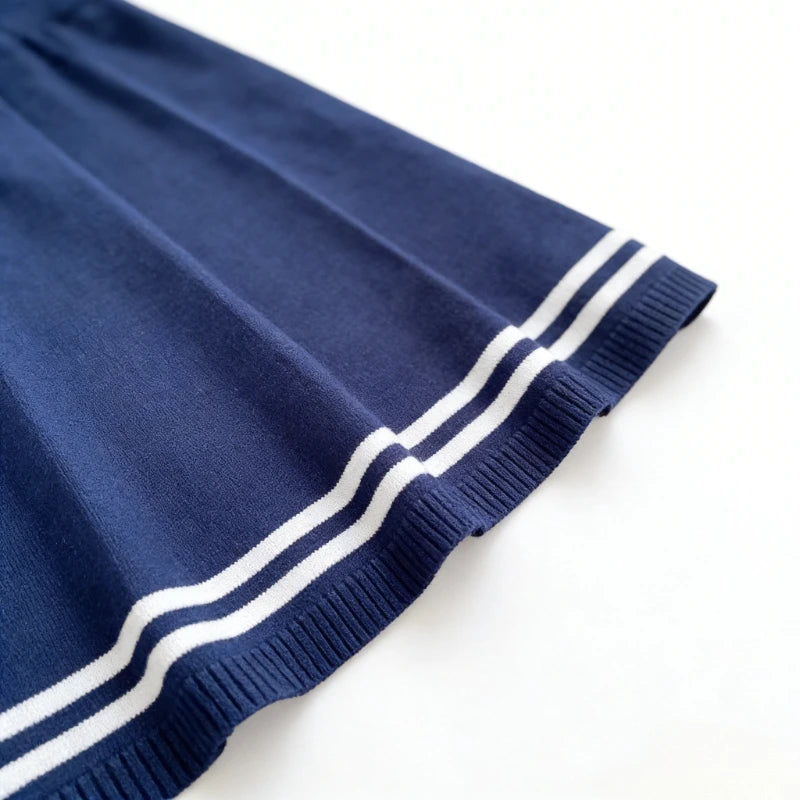Robe Mini Col Peter Pan Tricot Cotele - Coupe Trapeze Ete