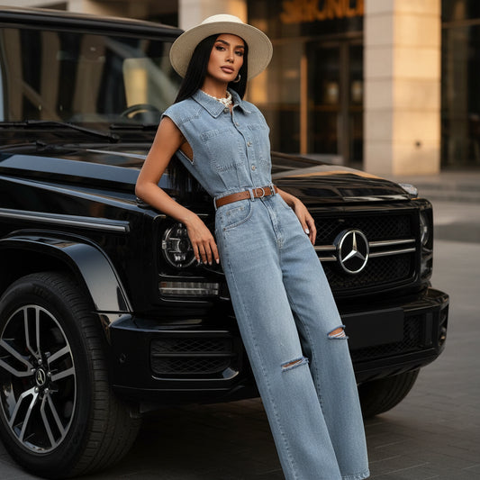 Combinaison Jean Femme Large - Salopette Denim Streetwear Taille Haute