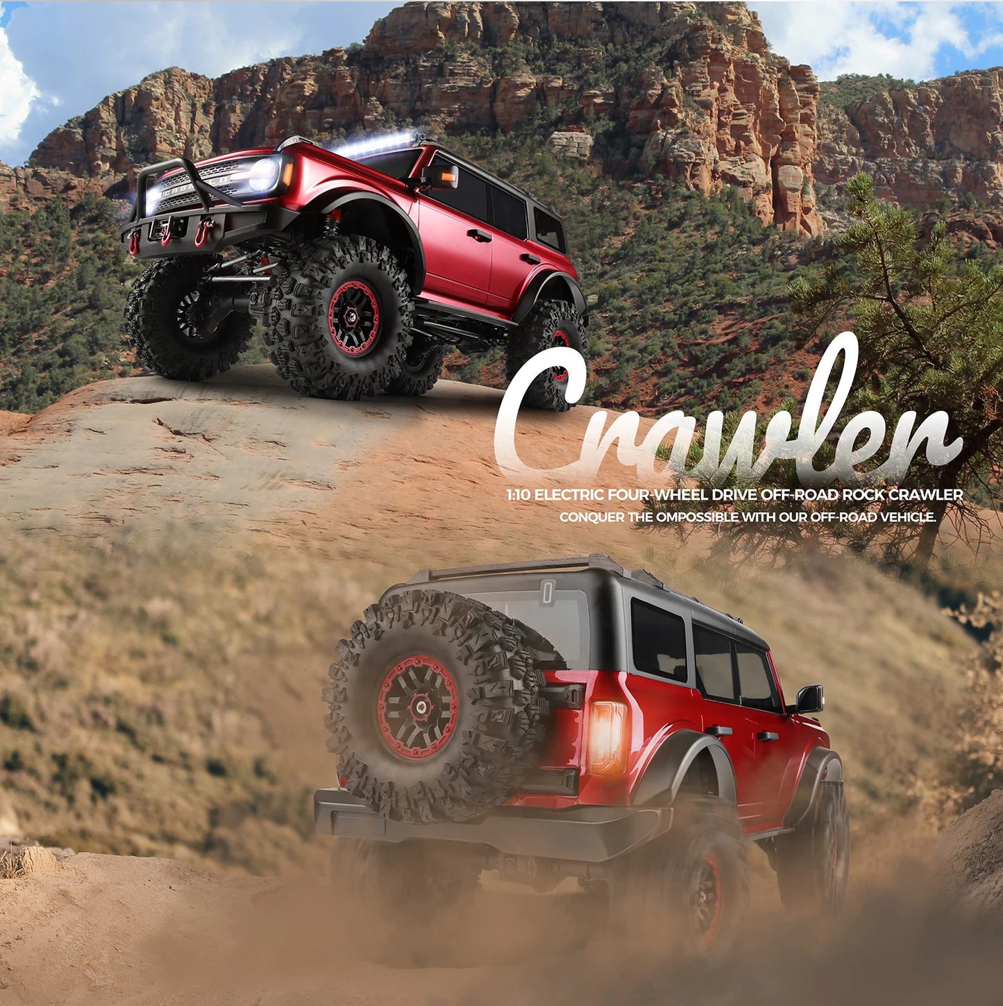 Voiture RC professionnelle tout-terrain 4x4 bronco 1/10 4WD crawler