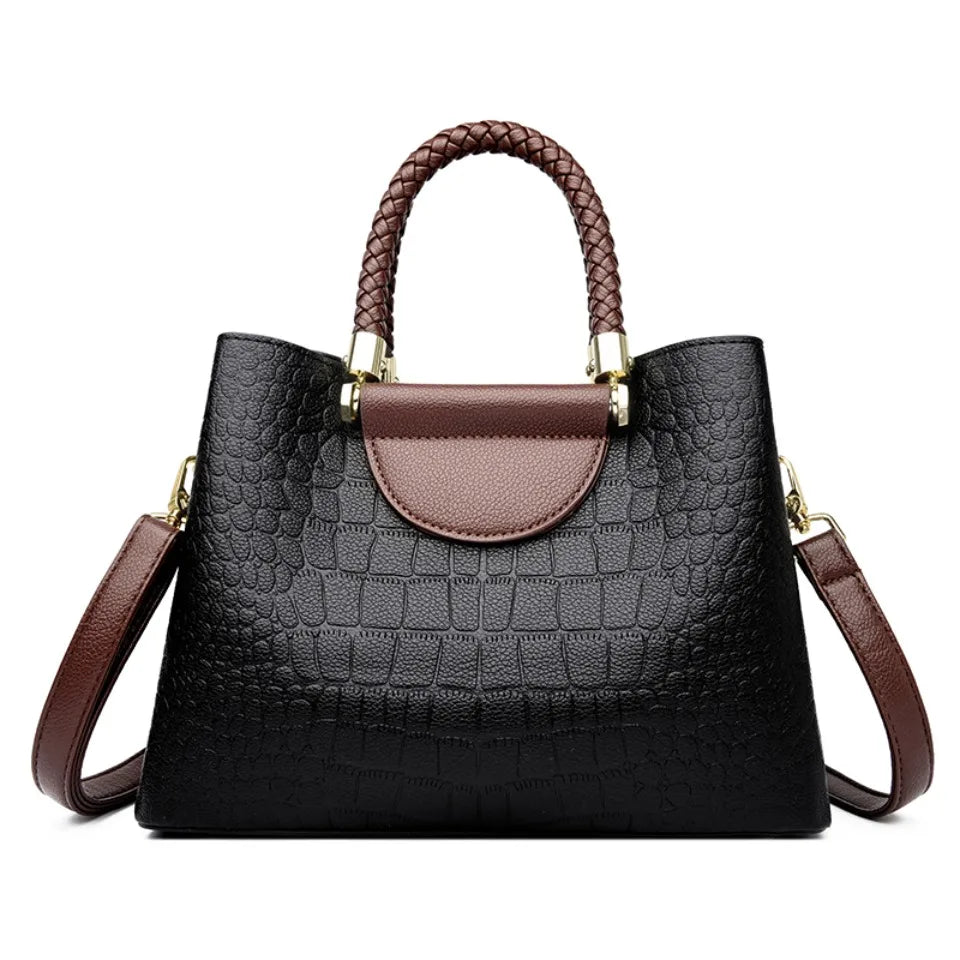 Poignée tissée véritable cuir de haute qualité conçue pour femmes chic