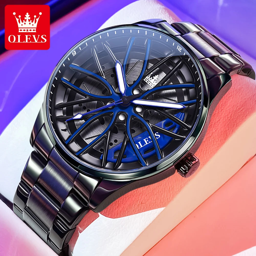 Montre Homme OLEVS Sport Automobile Cadran Rotatif 360° Quartz Étanche Lumineux - MONASTORESHOP.COM
