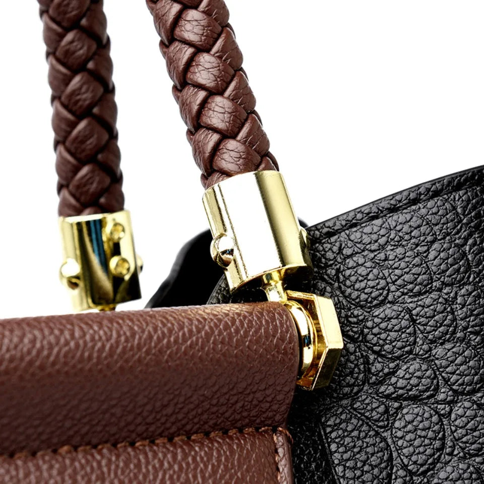 Poignée tissée véritable cuir de haute qualité conçue pour femmes chic