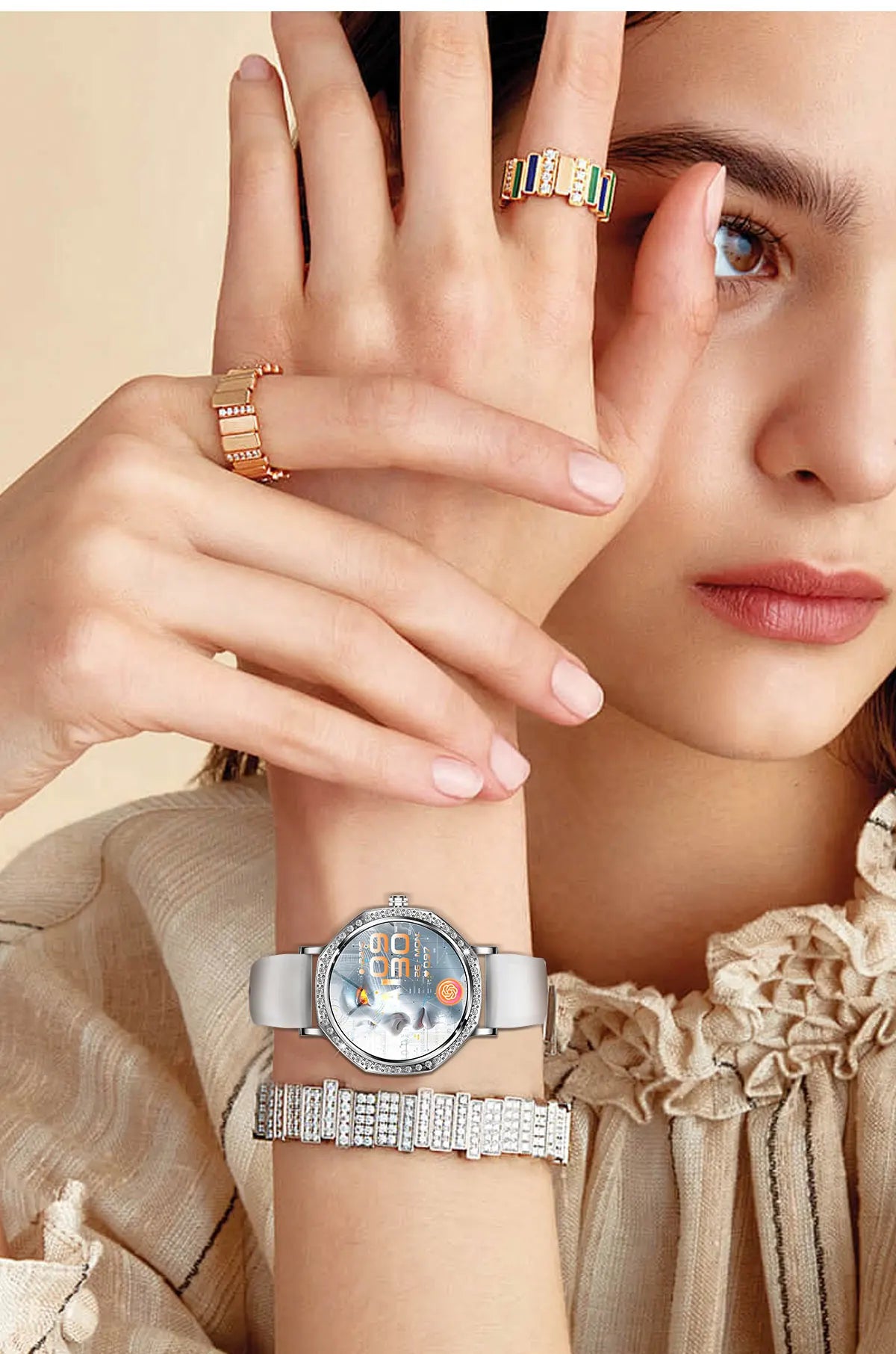 Montre Connectée Luxe Femme Diamant ChatGPT - 8mm Ultra Fine Bluetooth IP68 Or Rose - MONASTORESHOP.COM