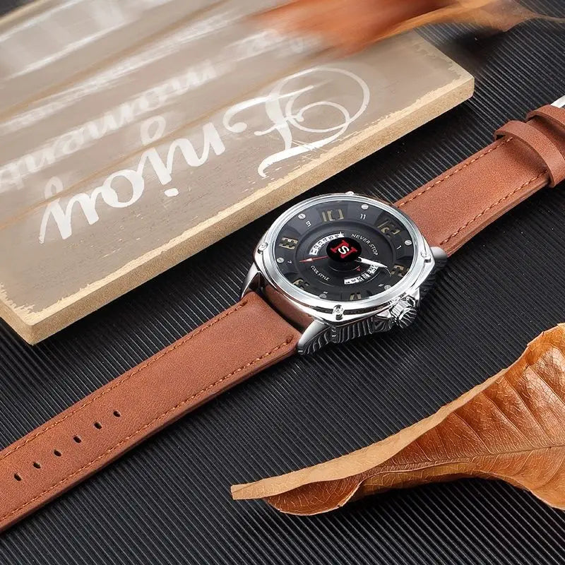 Montre Homme Quartz Classique Cadran Chiffres Lumineux - Bracelet Cuir Étanche