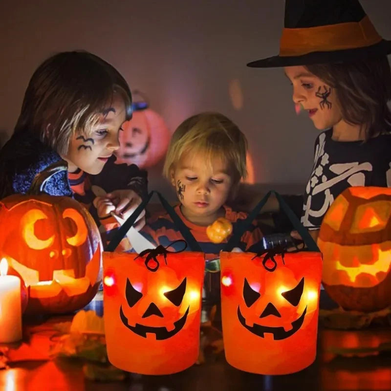 sceau en forme de citrouille illuminé pour collecte de bonbons halloween