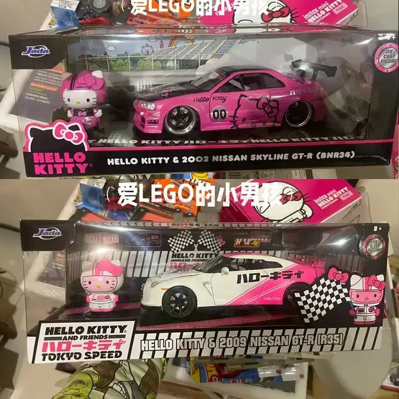 coffret collector Hello Kitty figurine nissan GTR R34 custom couleur rose / blanc