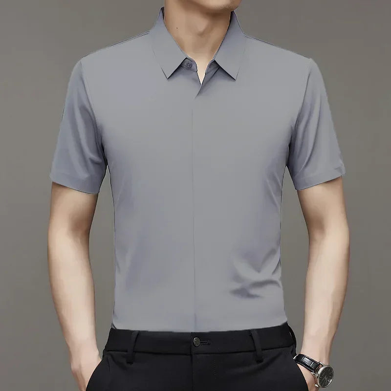 chemise hommes décontracté en soie polyester slim