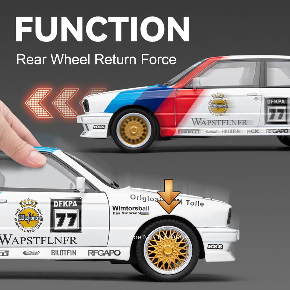 M3 GTR M4 Alliage métal Miniature 1/24 avec portes et capot ouvrant lumière et pile inclus