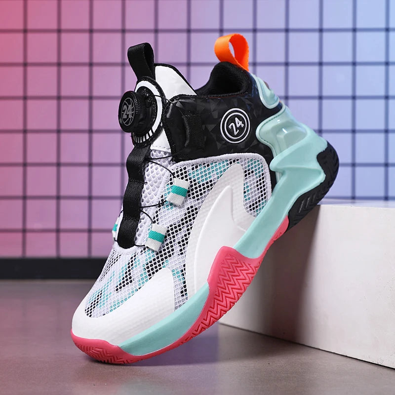 Chaussures de basket-ball pour enfants lacets a serrage automatique