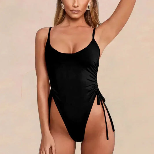 Maillot de Bain Une Pièce Noir Sexy - Bi-Matière Mat & Scintillant - Grande Taille