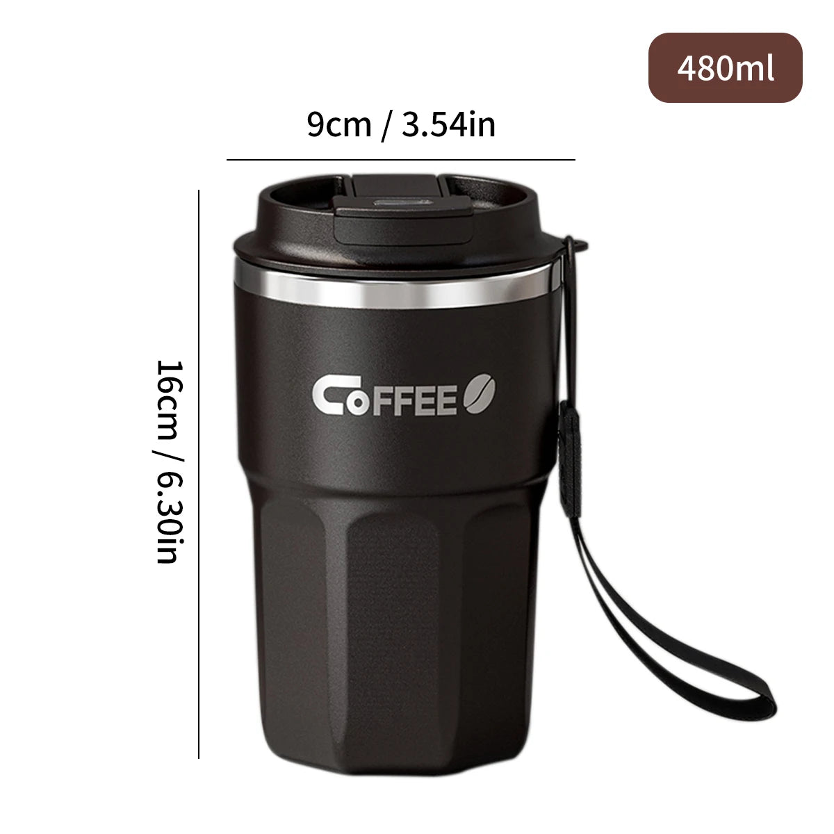 Tasse Thermos 304 Acier Inoxydable avec Poignée - Double Paroi Isolée Portable 450ML