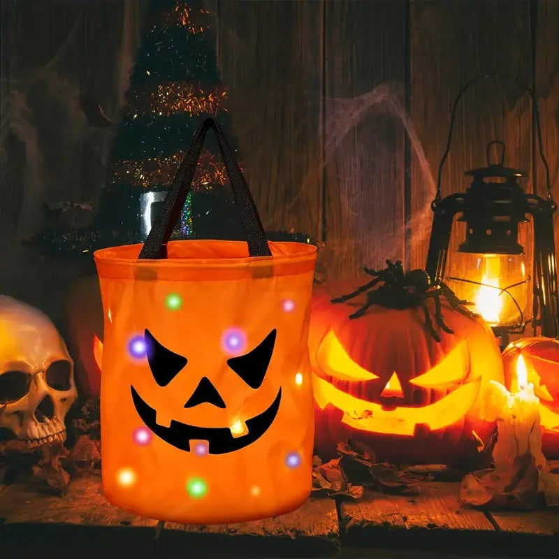 sceau en forme de citrouille illuminé pour collecte de bonbons halloween