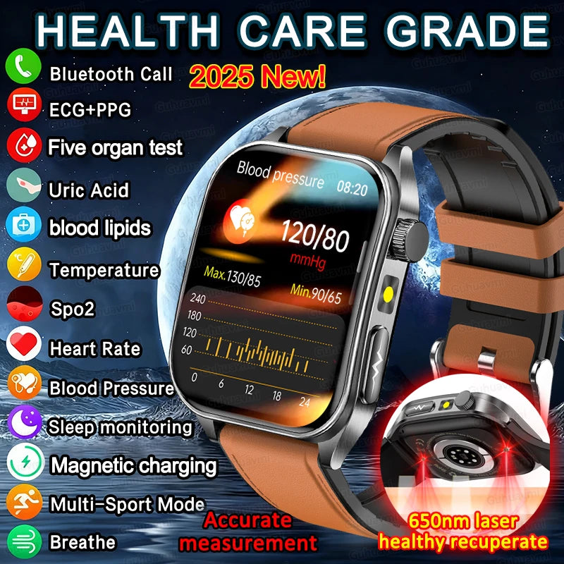 Montre Connectée Santé Thérapie Laser - ECG, Oxygène Sanguin, Acide Urique - Smartwatch Bien-être