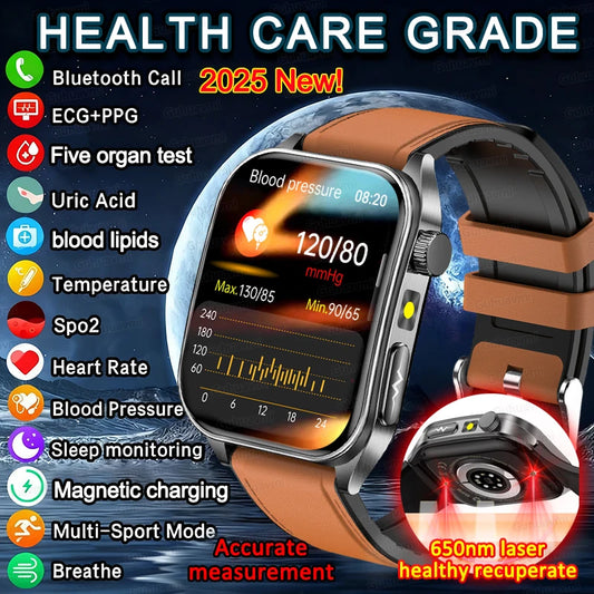 Montre Connectée Santé Thérapie Laser - ECG, Oxygène Sanguin, Acide Urique - Smartwatch Bien-être