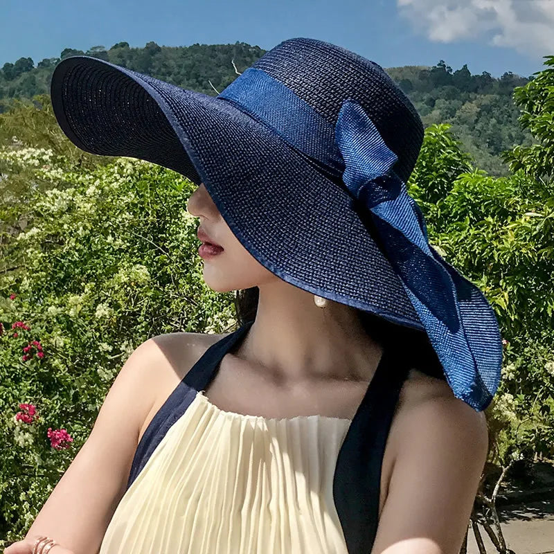 Chapeau de Paille Femme Pliable - Visière Plage Anti-UV