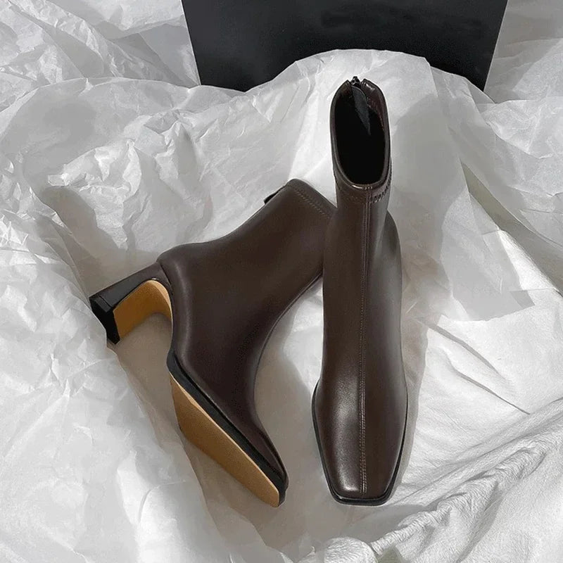 Bottines élégante Vintage a bout carré pour femmes