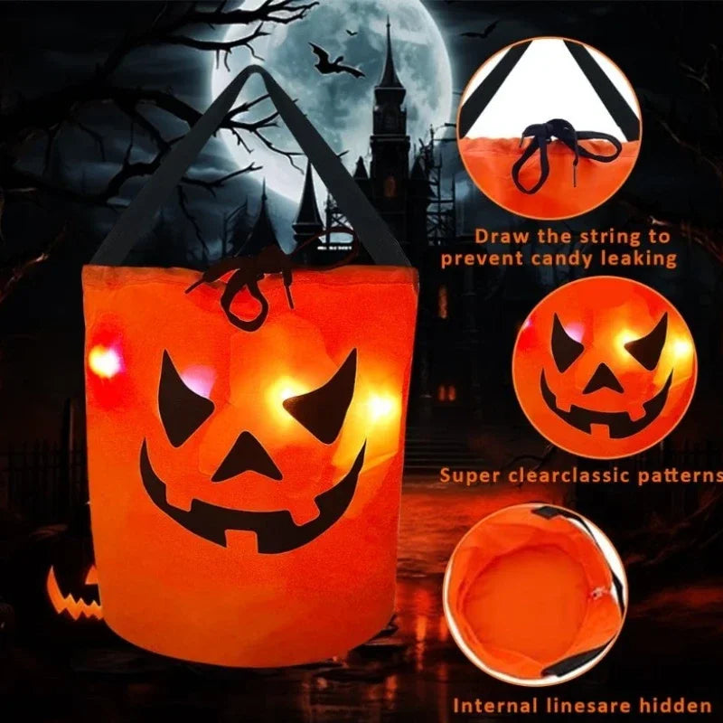 sceau en forme de citrouille illuminé pour collecte de bonbons halloween