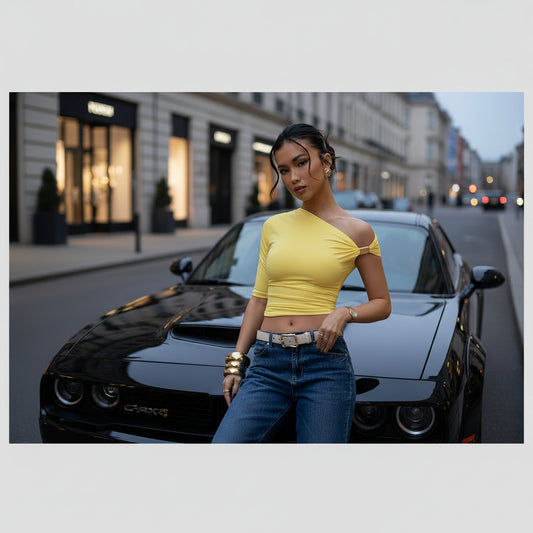 T-Shirt Moulant Col Asymetrique Femme - Haut Court Ajuste, Manches Mi-Longues