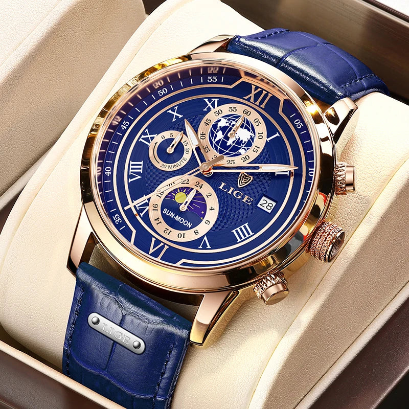 Montre Homme LIGE Luxe Quartz - Bracelet Acier Étanche Lumineux + Boîte